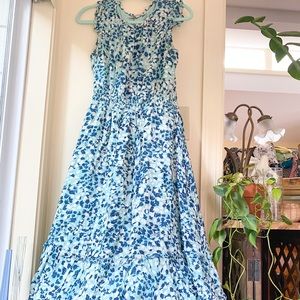 LOFT- Blue and White Smocked Sundress